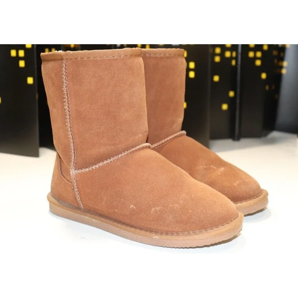 Lamo Kids Classic Boot Brown Suede Faux Fur Lining Pull On Comfort Size 5Y